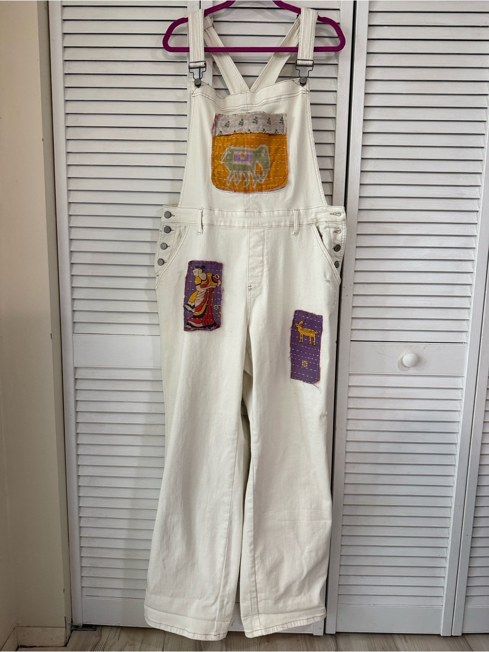 Judy Blue Kantha Upcycled Ecru Denim Overalls 3xl
